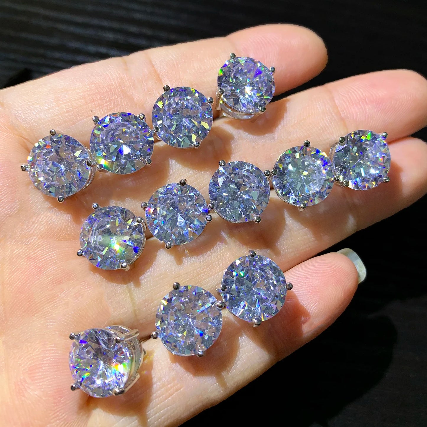 CUC 3-14MM AAAA Zircon Stud Earrings Screw/Push Back For Women Men Fashion Trend Wedding Jewelry Party Love Gift