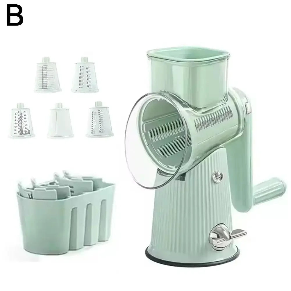 5 In 1 Rotary Cheese Grater With Handle Manual Vegetable Shredder Grinder Graters Nuts Strong Suction With Base Slicer L1R0