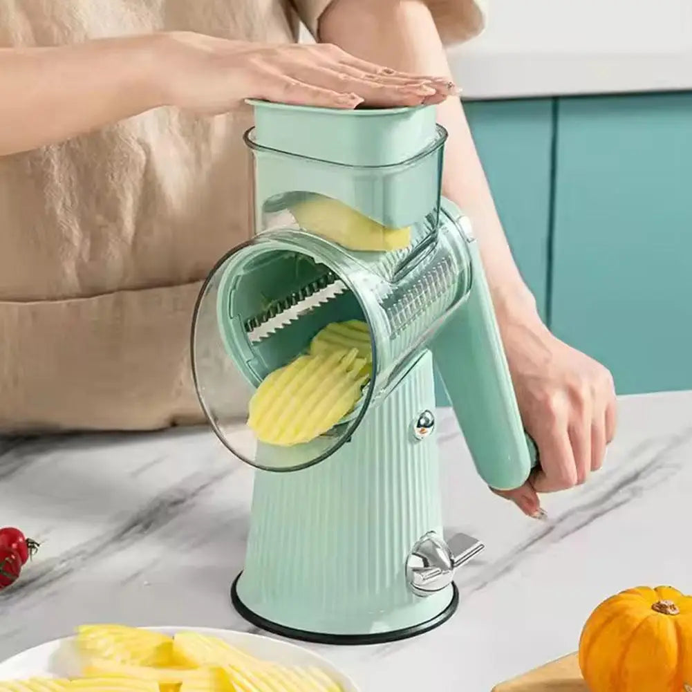 5 In 1 Rotary Cheese Grater With Handle Manual Vegetable Shredder Grinder Graters Nuts Strong Suction With Base Slicer L1R0