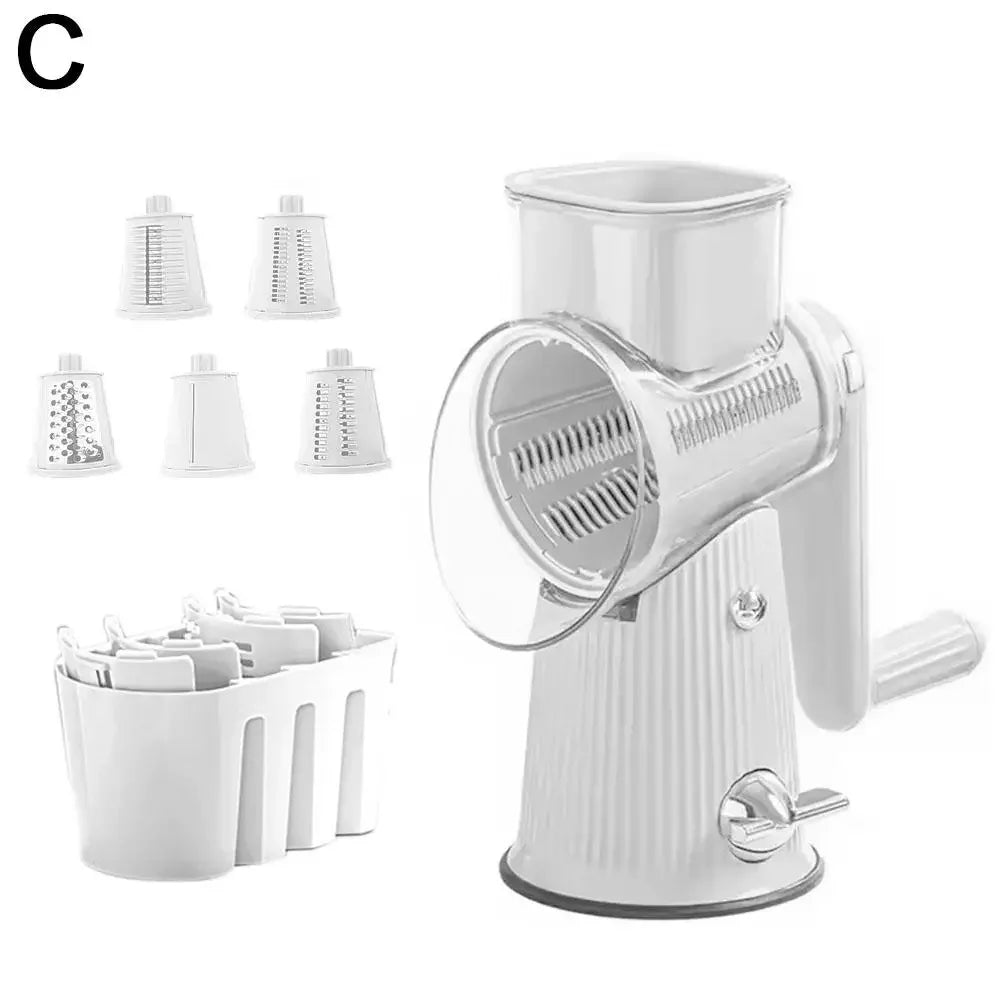 5 In 1 Rotary Cheese Grater With Handle Manual Vegetable Shredder Grinder Graters Nuts Strong Suction With Base Slicer L1R0