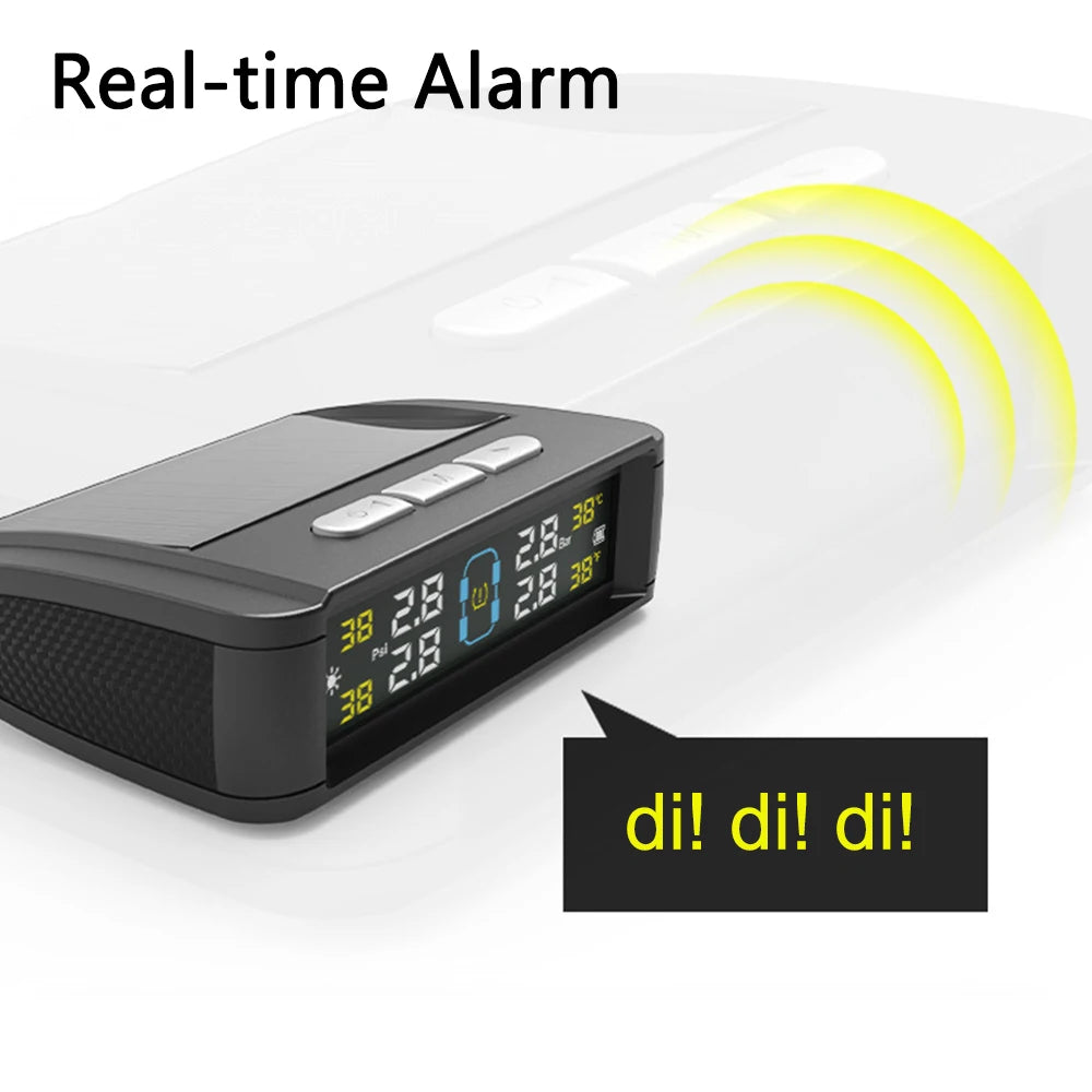 Car TPMS Solar/USB Powered Tire Pressure Monitoring System Auto Security Alarm Systems Tyre Temperature Monitor