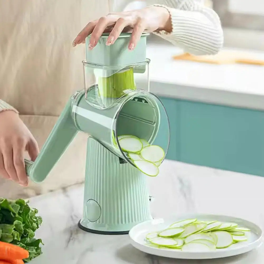 5 In 1 Rotary Cheese Grater With Handle Manual Vegetable Shredder Grinder Graters Nuts Strong Suction With Base Slicer L1R0