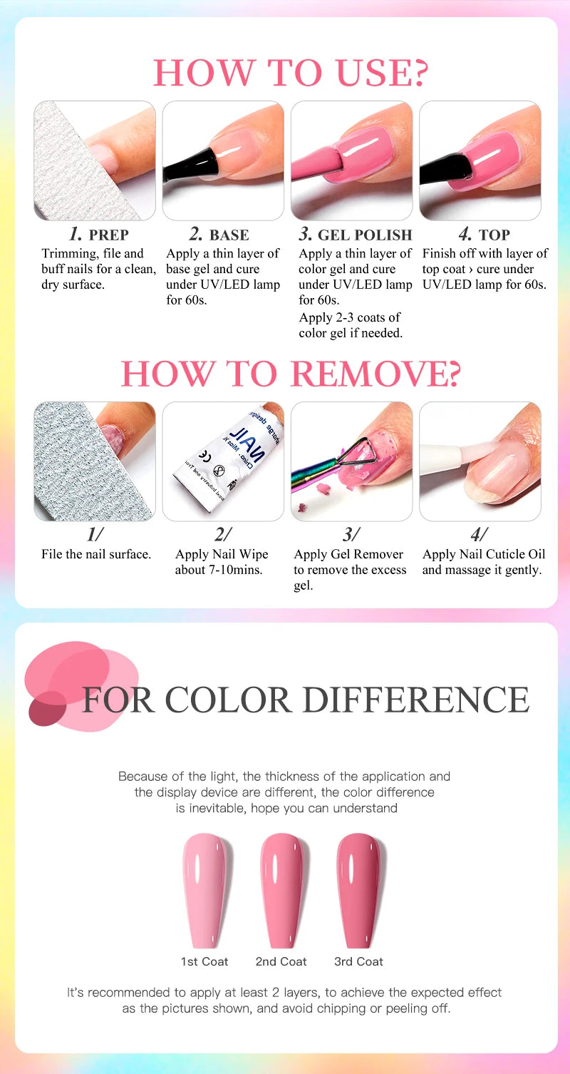6pc All-season Gel Nail Polish Set Nude Pink Red Glitter Semi Permanent UV Gel Polish Kits All For Manicure Soak Off Vernis