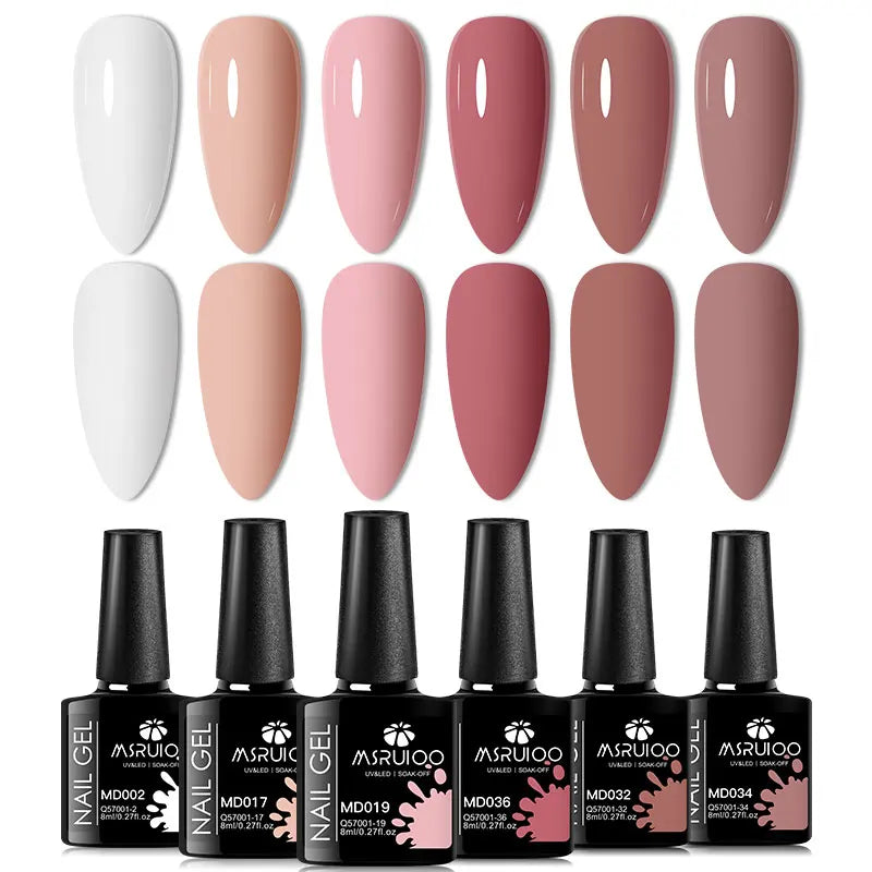 6pc All-season Gel Nail Polish Set Nude Pink Red Glitter Semi Permanent UV Gel Polish Kits All For Manicure Soak Off Vernis
