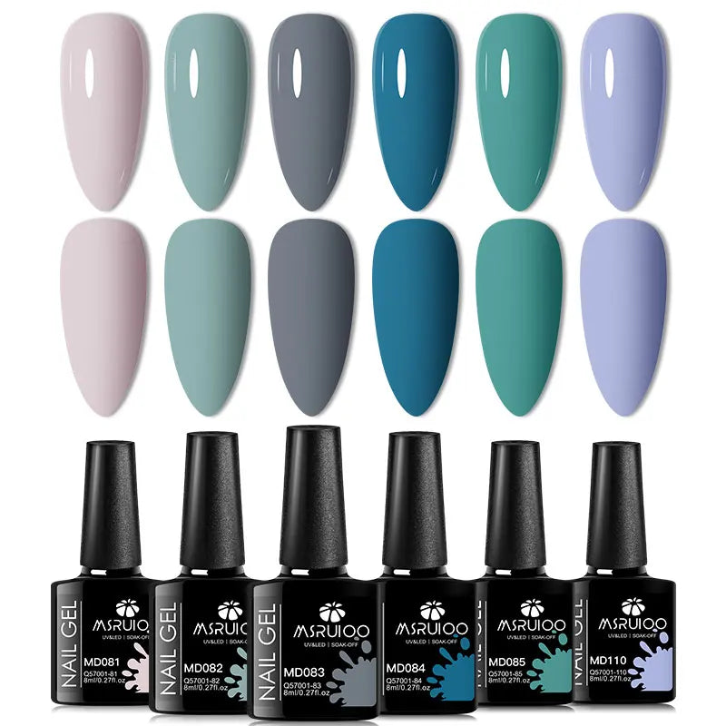 6pc All-season Gel Nail Polish Set Nude Pink Red Glitter Semi Permanent UV Gel Polish Kits All For Manicure Soak Off Vernis
